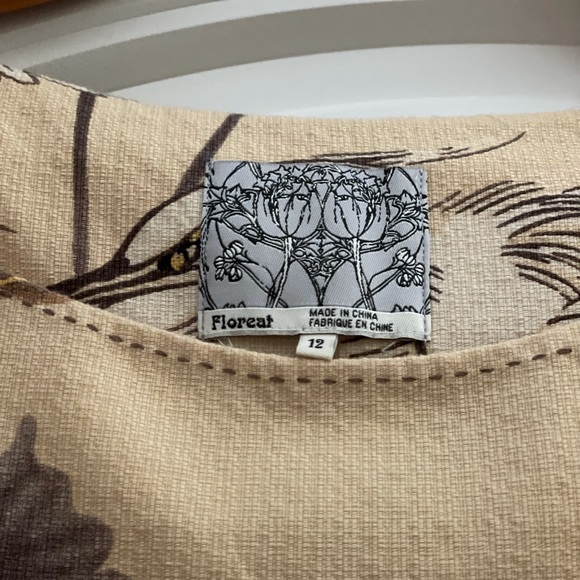 Anthropologie Floreat Snowy Egret Bird Shift Dress NO BELT 12 - Picture 5 of 11